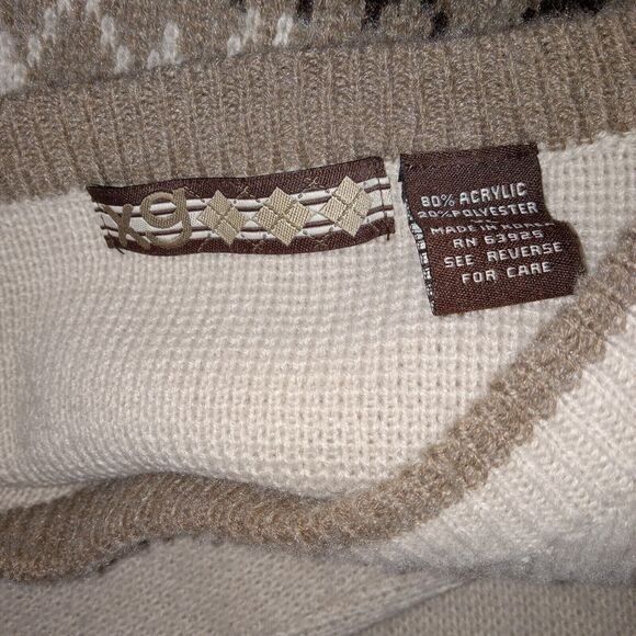 XG Men's Brown Pullover Sweater with Argyle Stripe Chest Arms Brown XL - Picture 6 of 6